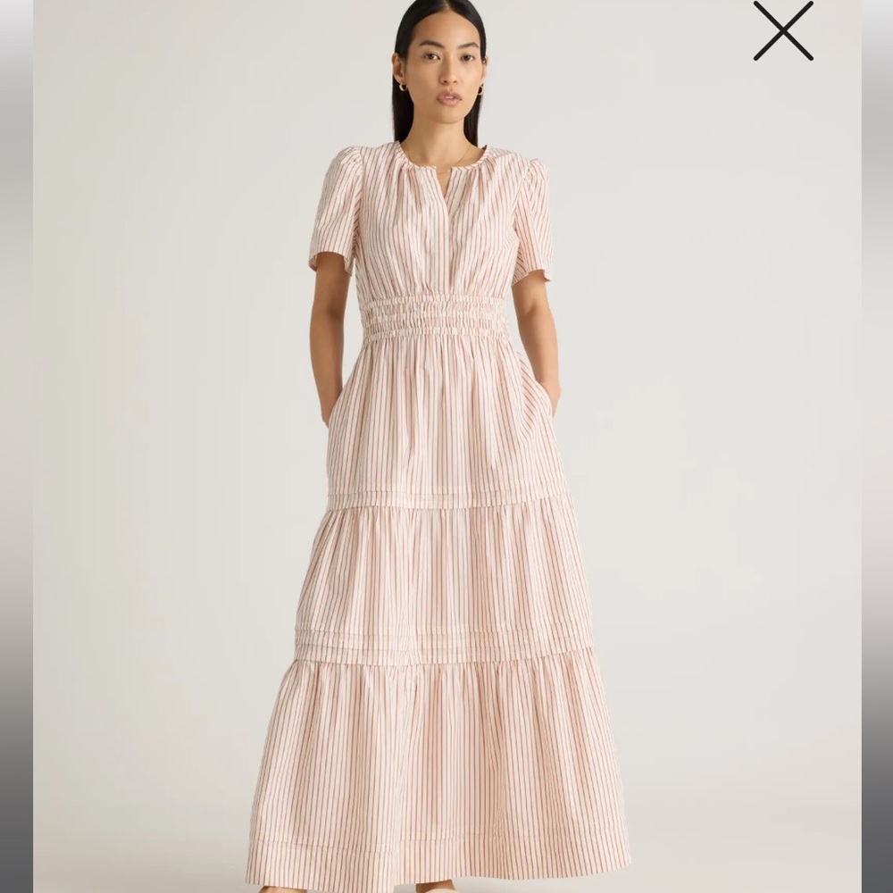 Quince Terracotta Pinstripe Organic Cotton Poplin Maxi Dress, Size XS
